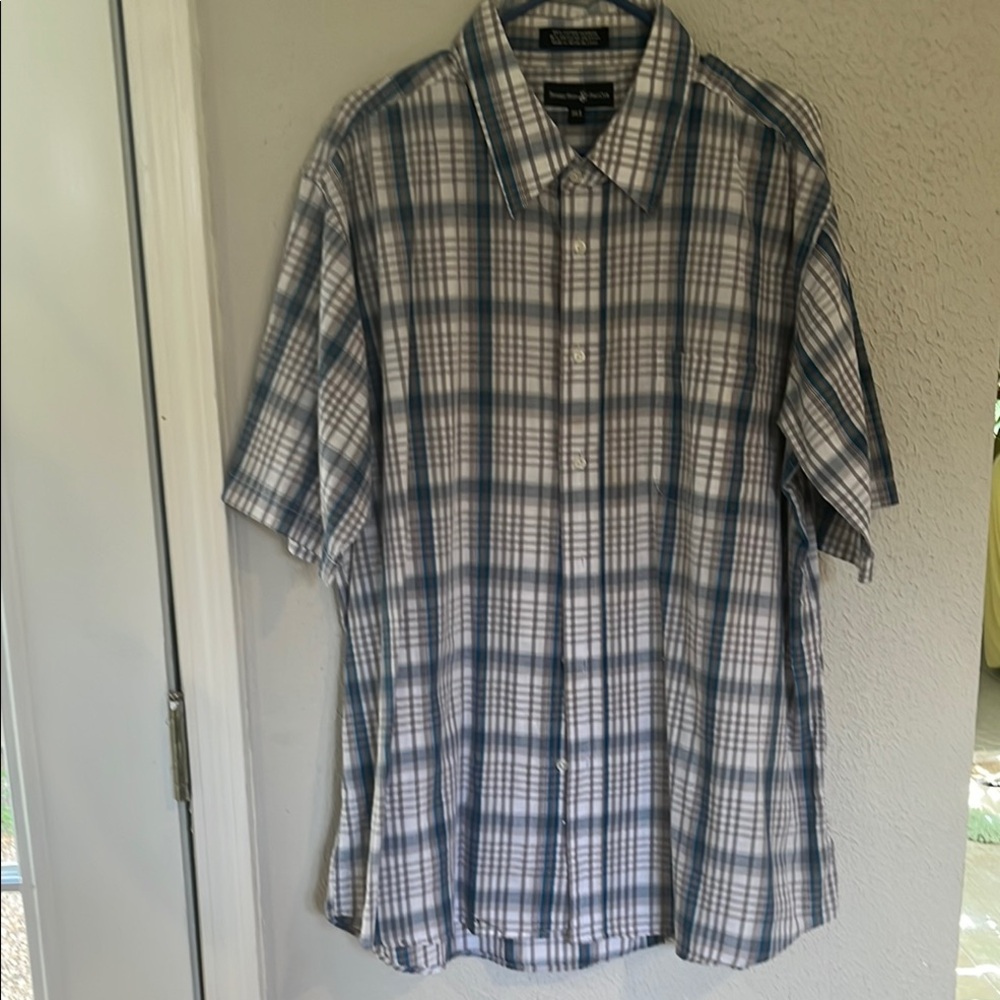 Beverly Hills Polo Club Men's Blue Plaid Short Sleeve Shirt Sz 3XL
